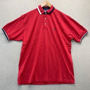 Tommy Hilfiger Red Tipped Polo Shirt Men’s Medium Preppy Flag Collared Casual